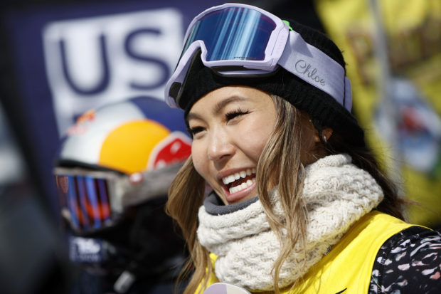 Chloe Kim of the United States reacts after winning the women's snowboard halfpipe final during Day 4 the Land Rover U.S. Grand Prix World Cup at Buttermilk Ski Resort on March 21, 2021 in Aspen, Colorado. Tom Pennington/Getty Images/AFP (Photo by TOM PENNINGTON / GETTY IMAGES NORTH AMERICA / Getty Images via AFP)
