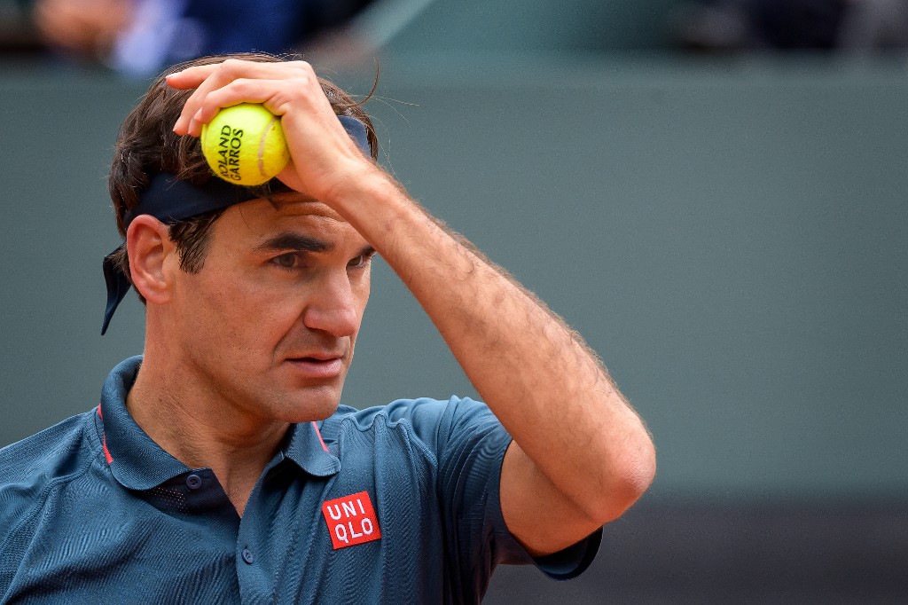 Switzerland's Roger Federer reacts during his ATP 250 Geneva