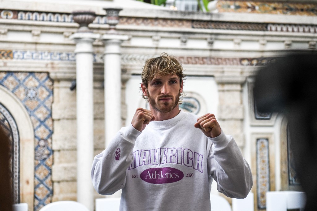 YouTube personality Logan Paul poses during the media availability ahead of his June 6 exhibition boxing match against former world welterweight king Floyd Mayweather, 