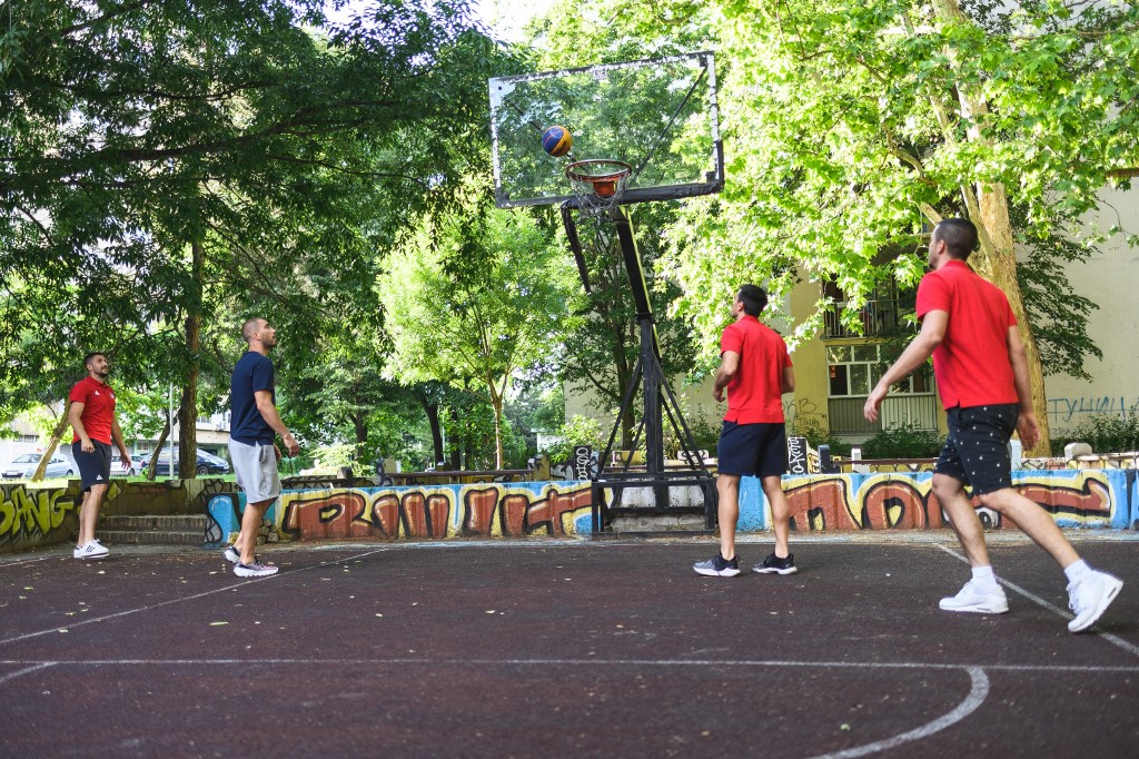 Serbia's 3x3 basketball national team trains on a basketball court in Novi Sad 