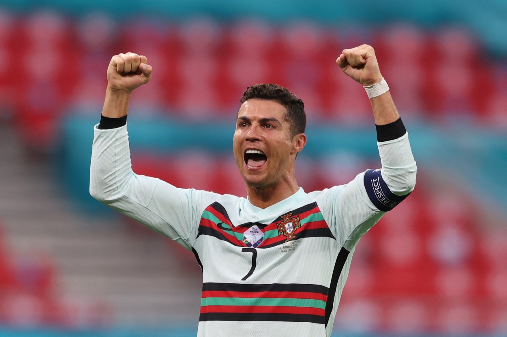 Portugal's forward Cristiano Ronaldo celebrates at the end of the UEFA EURO 2020 Group F football match