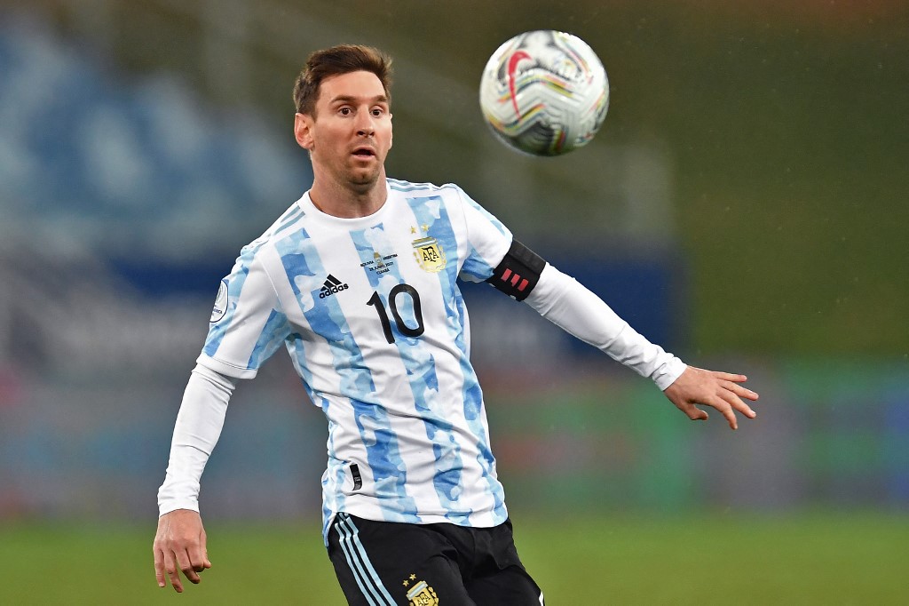 Argentina's Lionel Messi during the Conmebol Copa America 2021 football tournament group phase match at the Arena Pantanal Stadium in Cuiaba, Brazil, on June 28, 2021.