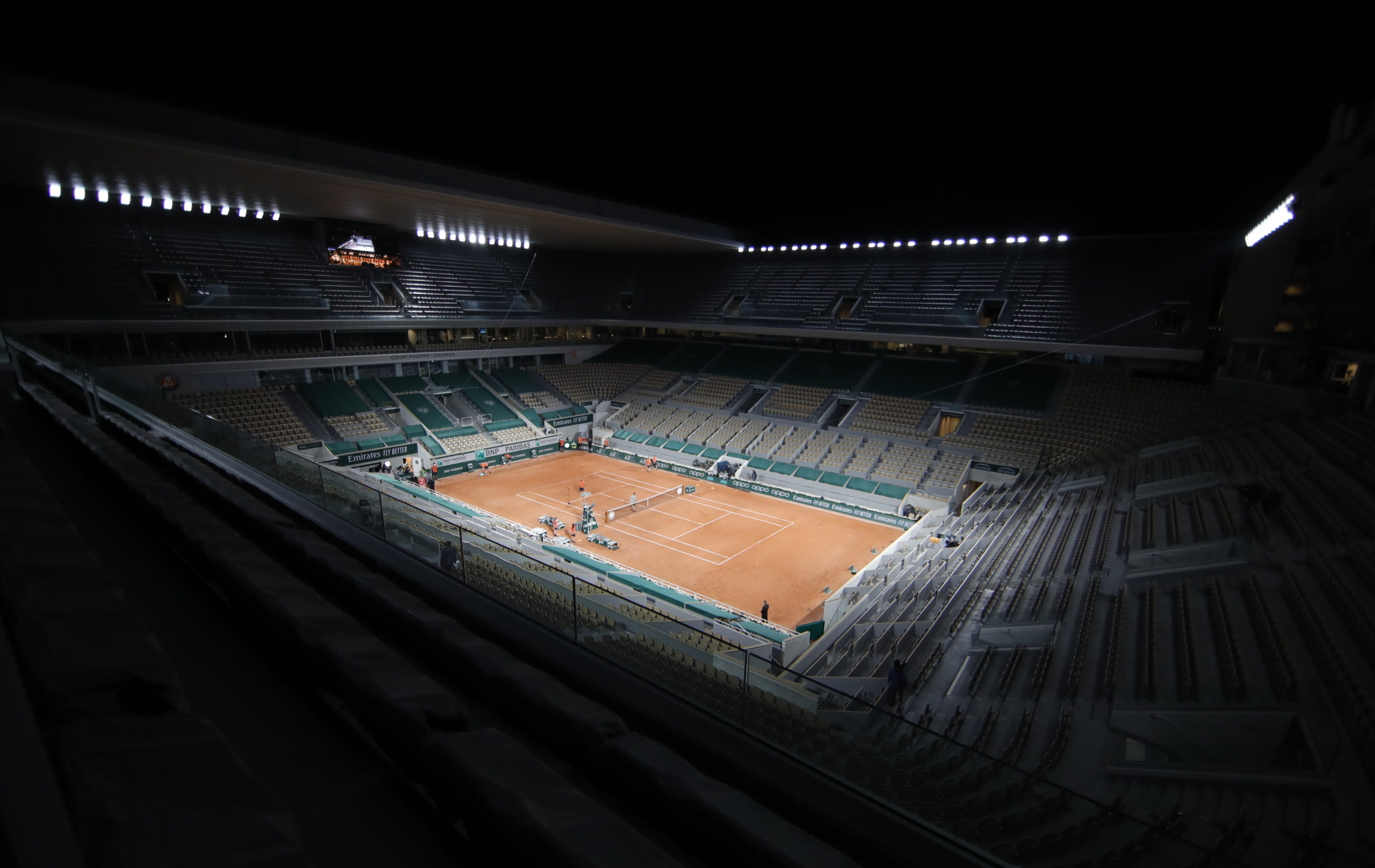 General view of the stadium after the first round match between Serena Williams of the U.S. and Romania's Irina-Camelia Begu