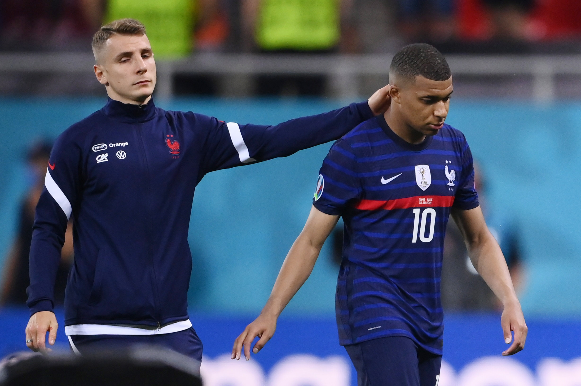 France Kylian Mbappe looks dejected as he leaves the pitch after having his penalty saved in the shoot-out