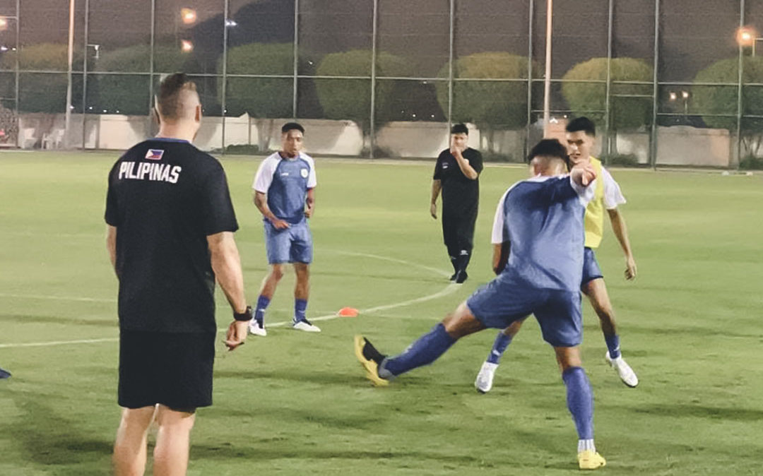 FILE - The Philippine Azkals during their first training day in Doha, Qatar.