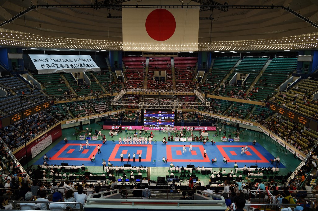 This picture taken on September 7, 2019 shows a general view during the 'Karate1 Premier League' competition at the Nippon Budokan, a venue for the upcoming Tokyo 2020 Olympic Games.