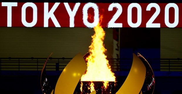 The Olympic Flame burns after the lighting of the Olympic Cauldron during the opening ceremony of the Tokyo 2020 Olympic Games, at the Olympic Stadium, in Tokyo, on July 23, 2021. 