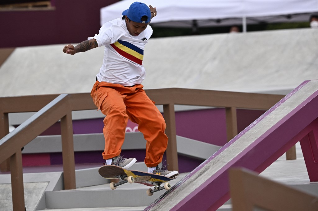 Philippines' Margielyn Arda Didal competes in the women's street preliminary round during the Tokyo 2020 Olympic Games at Ariake Sports Park Skateboarding in Tokyo on July 26, 2021.