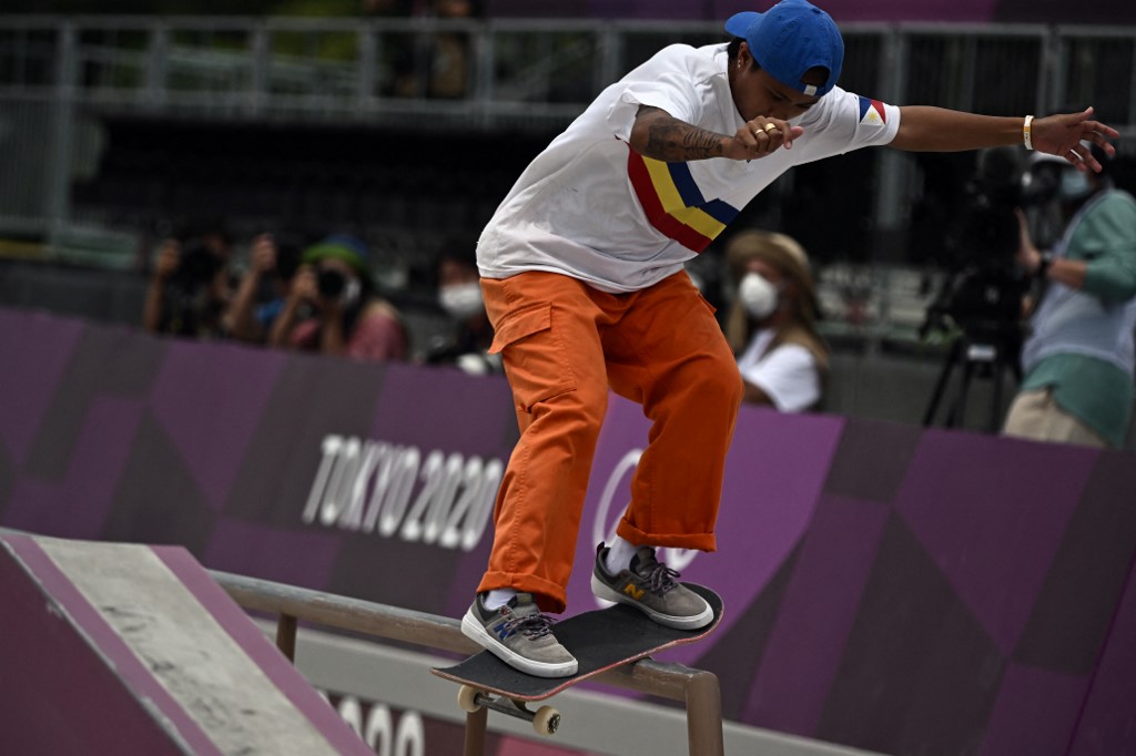 Philippines' Margielyn Arda Didal competes in the skateboarding women's street final of the Tokyo 2020 Olympic Games at Ariake Sports Park in Tokyo on July 26, 2021.