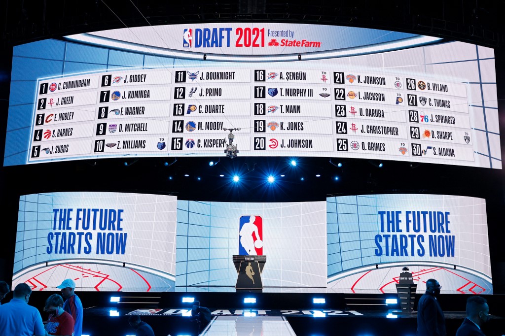 A general view of the board after the first round of the 2021 NBA Draft at the Barclays Center on July 29, 2021 in New York City. 
