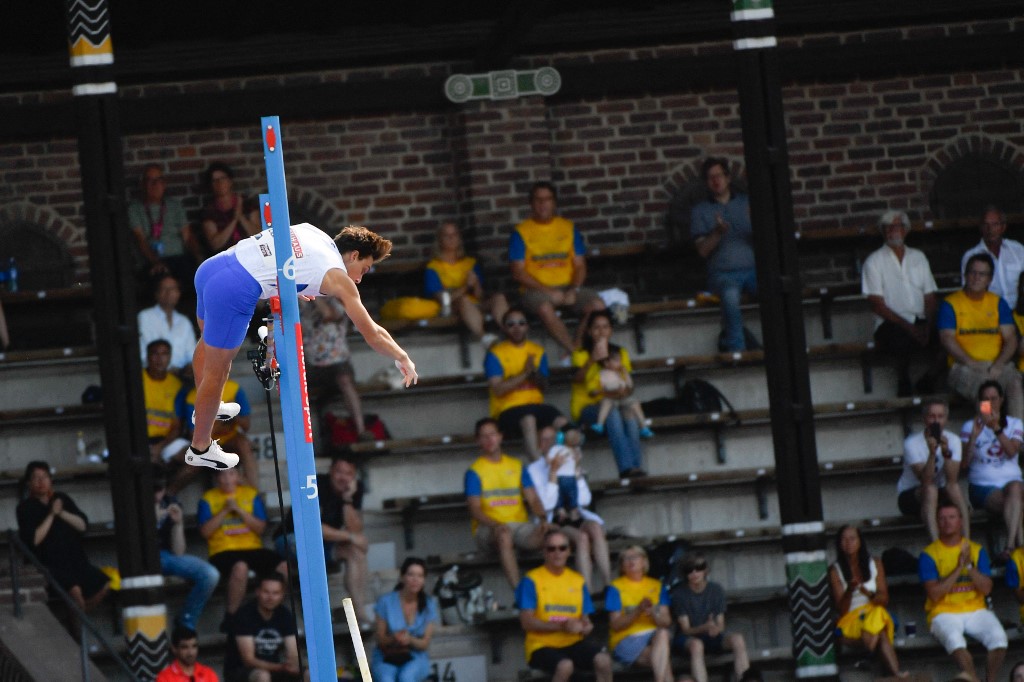 Armand DUPLANTIS from Sweden competes in the pole vault men final at the Diamond League track and field meeting in Stockholm on July 4, 2021. 
