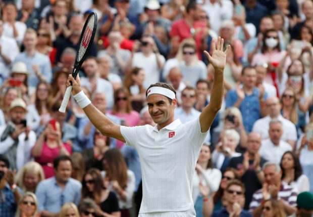 imbledon - All England Lawn Tennis and Croquet Club, London, Britain - July 1, 2021 Switzerland's Roger Federer celebrates winning his second round match against France's Richard Gasquet REUTERS/Paul Childs