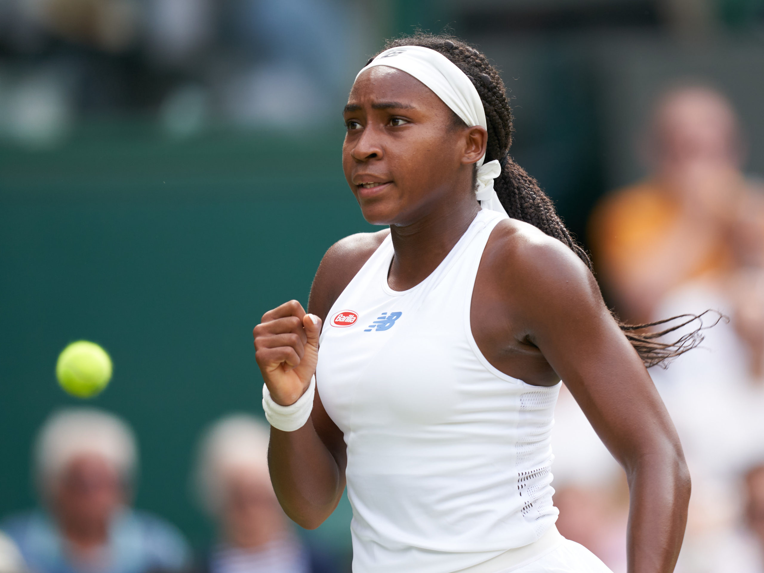 Coco Gauff (USA) seen celebrating whilst playing Kaja Juvan (SLO) on Centre Court in the women’s third round at All England Lawn Tennis and Croquet Club. Mandatory Credit: Peter van den Berg-USA TODAY Sports