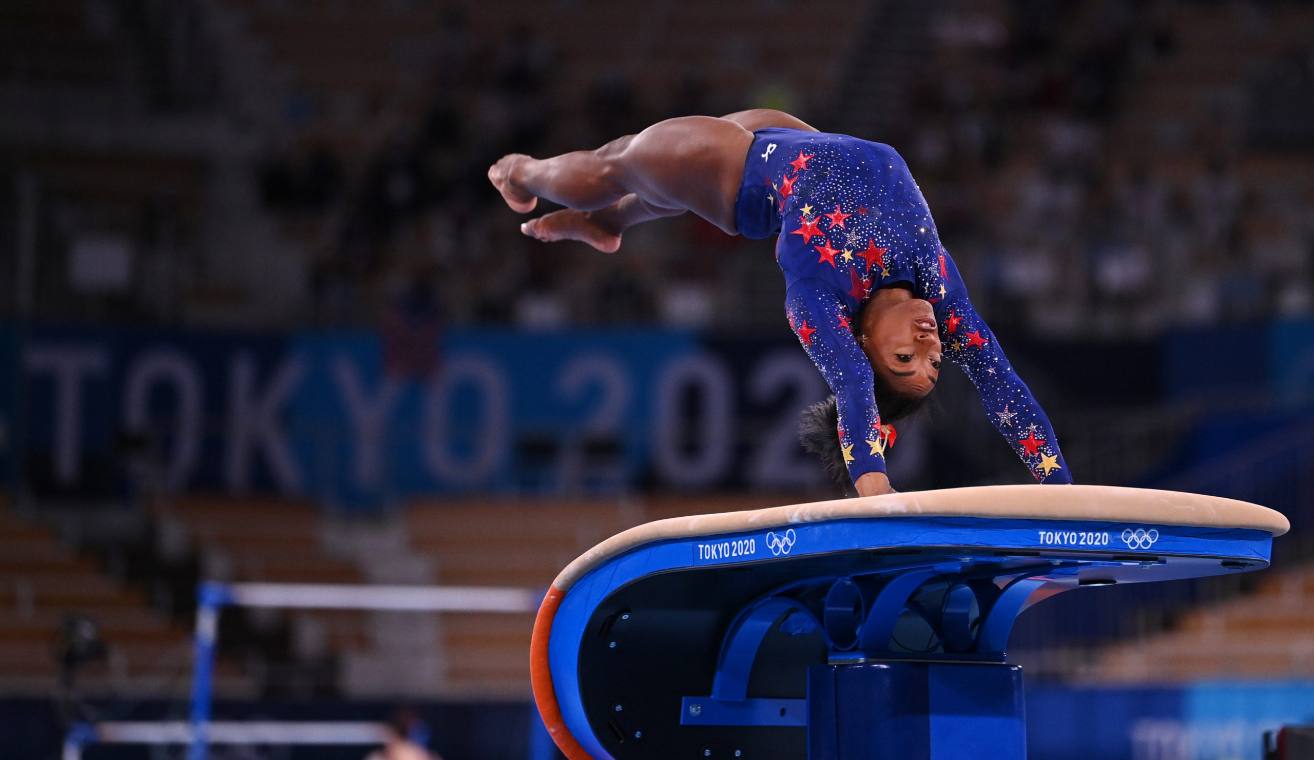 Tokyo 2020 Olympics - Gymnastics - Artistic - Women's Vault - Qualification - Ariake Gymnastics Centre, Tokyo, Japan - July 25, 2021. Simone Biles of the United States in action on the vault. REUTERS/Dylan Martinez