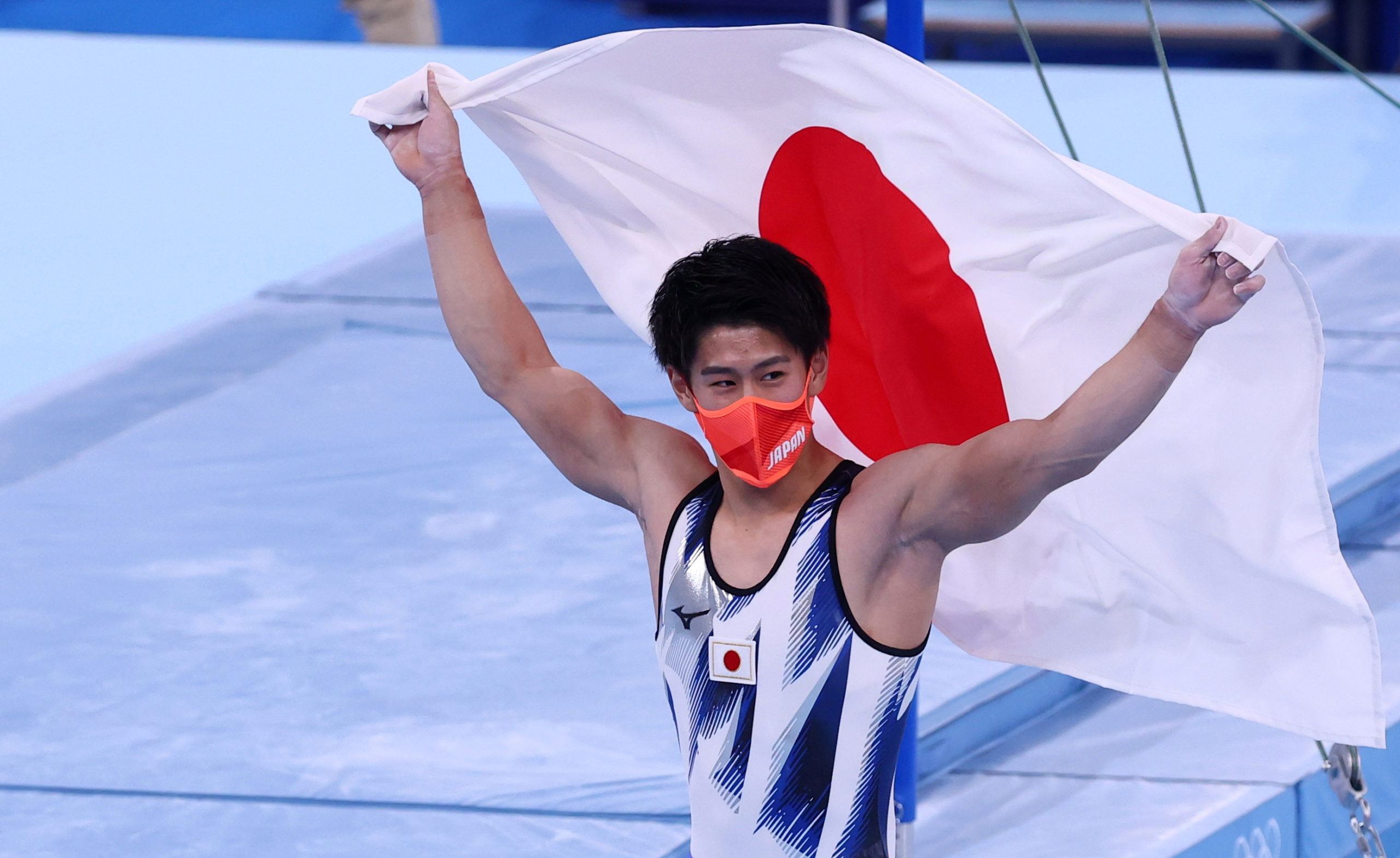 Tokyo 2020 Olympics - Gymnastics - Artistic - Men's Individual All-Around - Final - Ariake Gymnastics Centre, Tokyo, Japan - July 28, 2021. Daiki Hashimoto of Japan celebrates after winning the gold medal. 