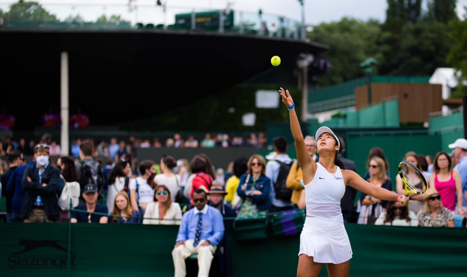 Filipino tennis star Alex Eala in a Wimbledon girls' singles match.