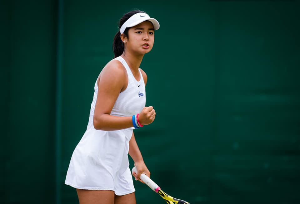 Filipino tennis star Alex Eala in a Wimbledon girls' doubles match