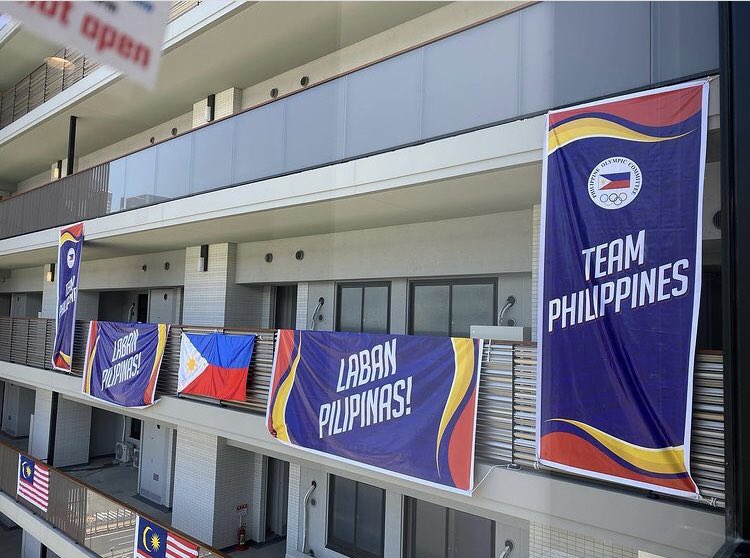 PH banners and flags are inside the Olympic village on the floor where the Philippine team delegation is staying. HIDILYN DIAZ INSTAGRAM