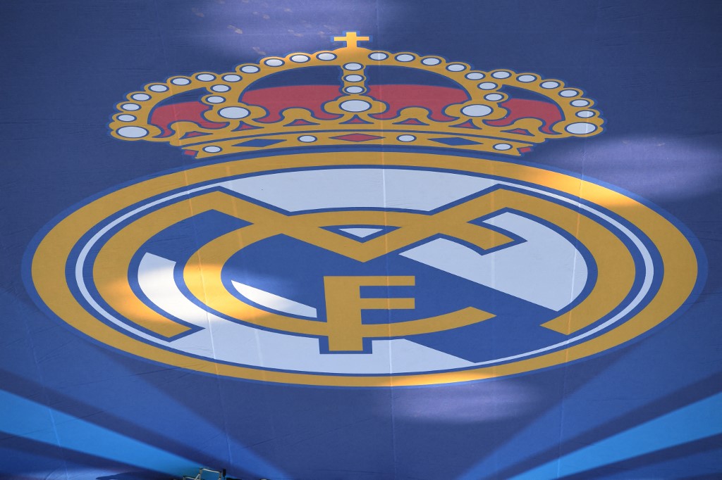 View of Real Madrid's logo before the UEFA Champions League final football match between Liverpool and Real Madrid at the Olympic Stadium in Kiev, Ukraine on May 26, 2018.