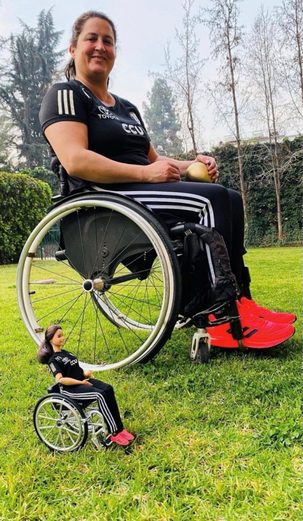 Francisca Mardones, Chilean wheelchair tennis player, poses with her Barbie doll model for a photo in Tokyo, Japan, in this picture obtained from social media. 