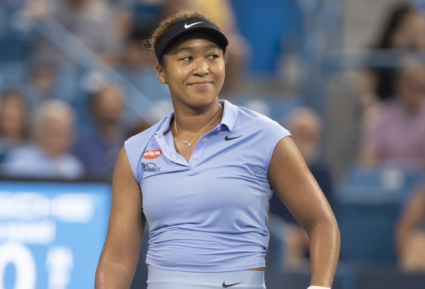 Naomi Osaka (JPN) reacts during a match against Jil Teichmann (SUI) during the Western and Southern Open at the Lindner Family Tennis Center. 