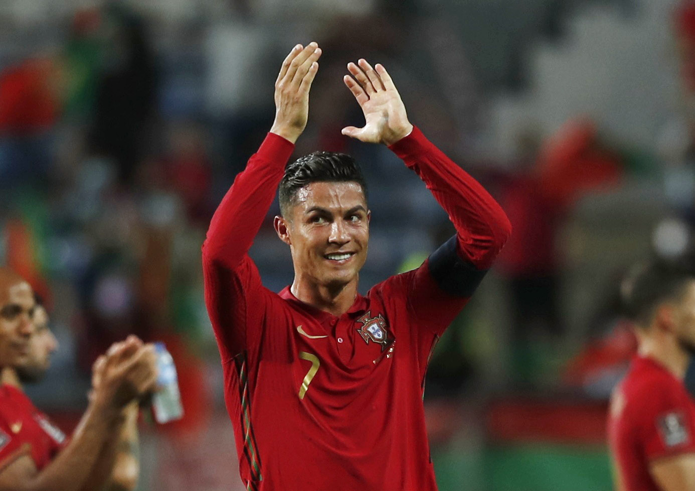 Portugal's Cristiano Ronaldo celebrates after the match 