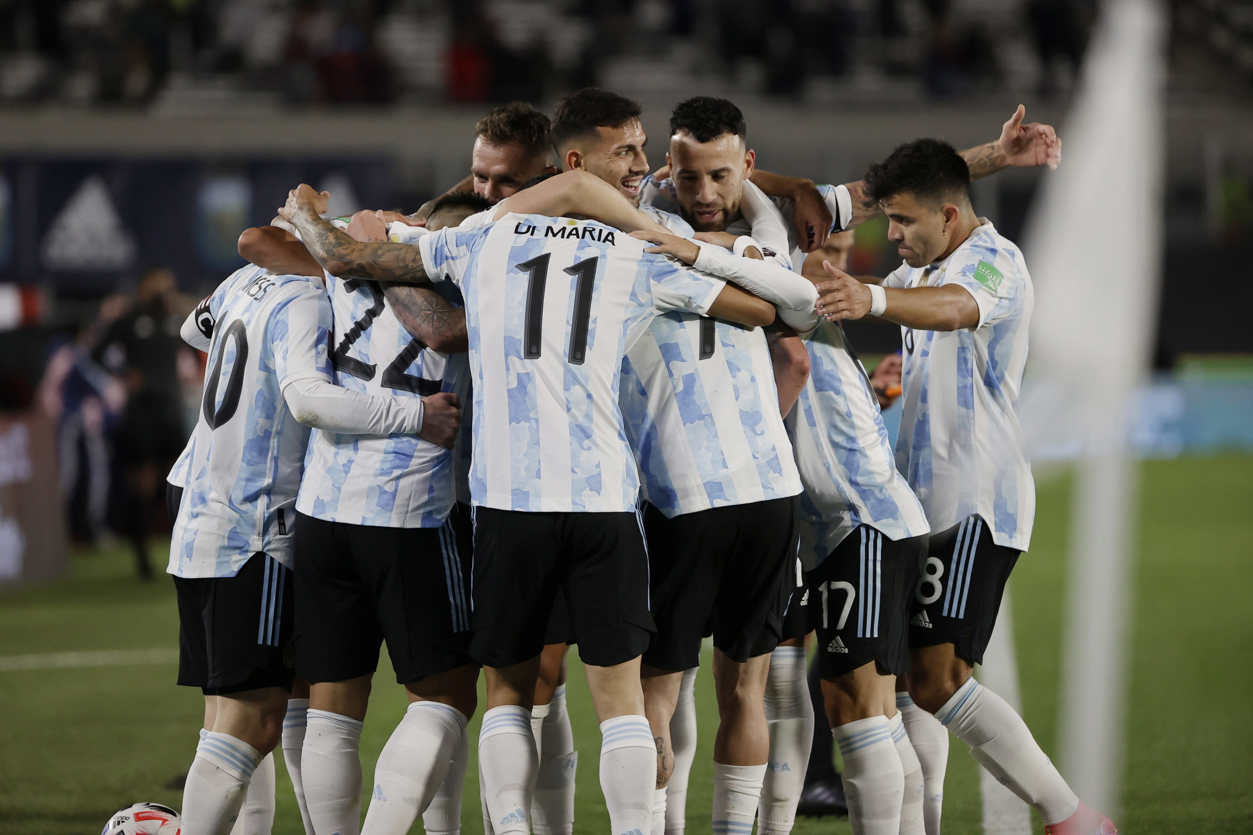 September 9, 2021 Argentina's Lionel Messi celebrates scoring their first goal with teammates Pool