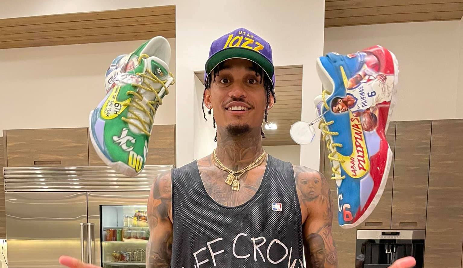 Jordan Clarkson poses with his customized Filipino inspired shoes.