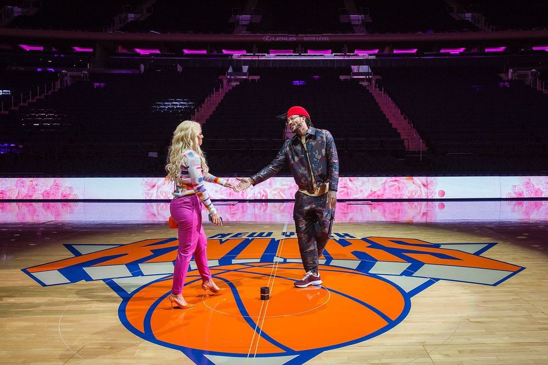 Derrick rose and fiancee Alaina Anderson after a proposal at Madison Square Garden. 