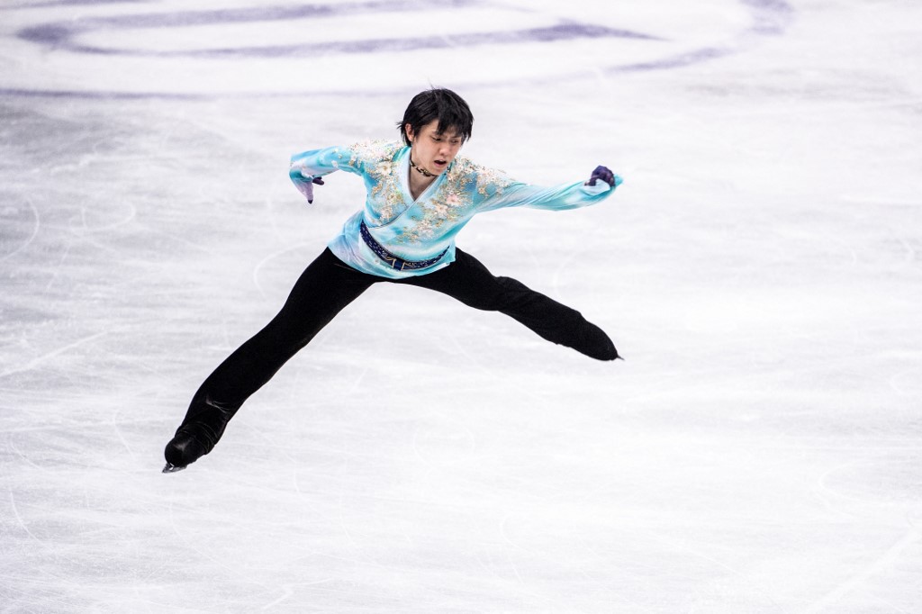 Japan's Yuzuru Hanyu competes in the men's free skating during the ISU World Team Trophy figure skating event in Osaka on April 16, 2021.