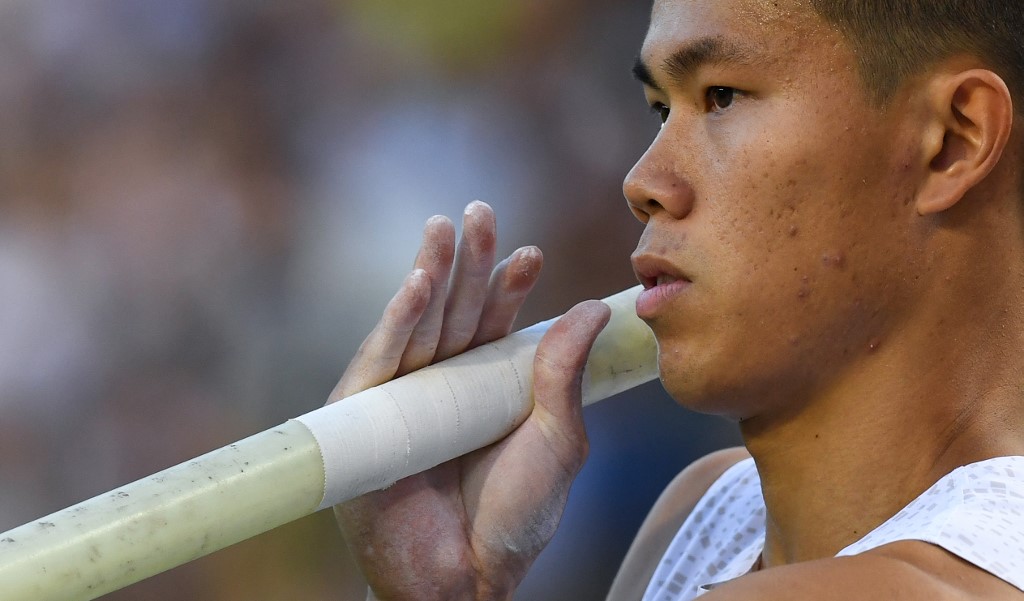 The Philippines' Ernest John Obiena prepares to compete during the men's pole vault event at The Diamond League AG Memorial Van Damme athletics meeting at The King Baudouin Stadium in Brussels on September 3, 2021.