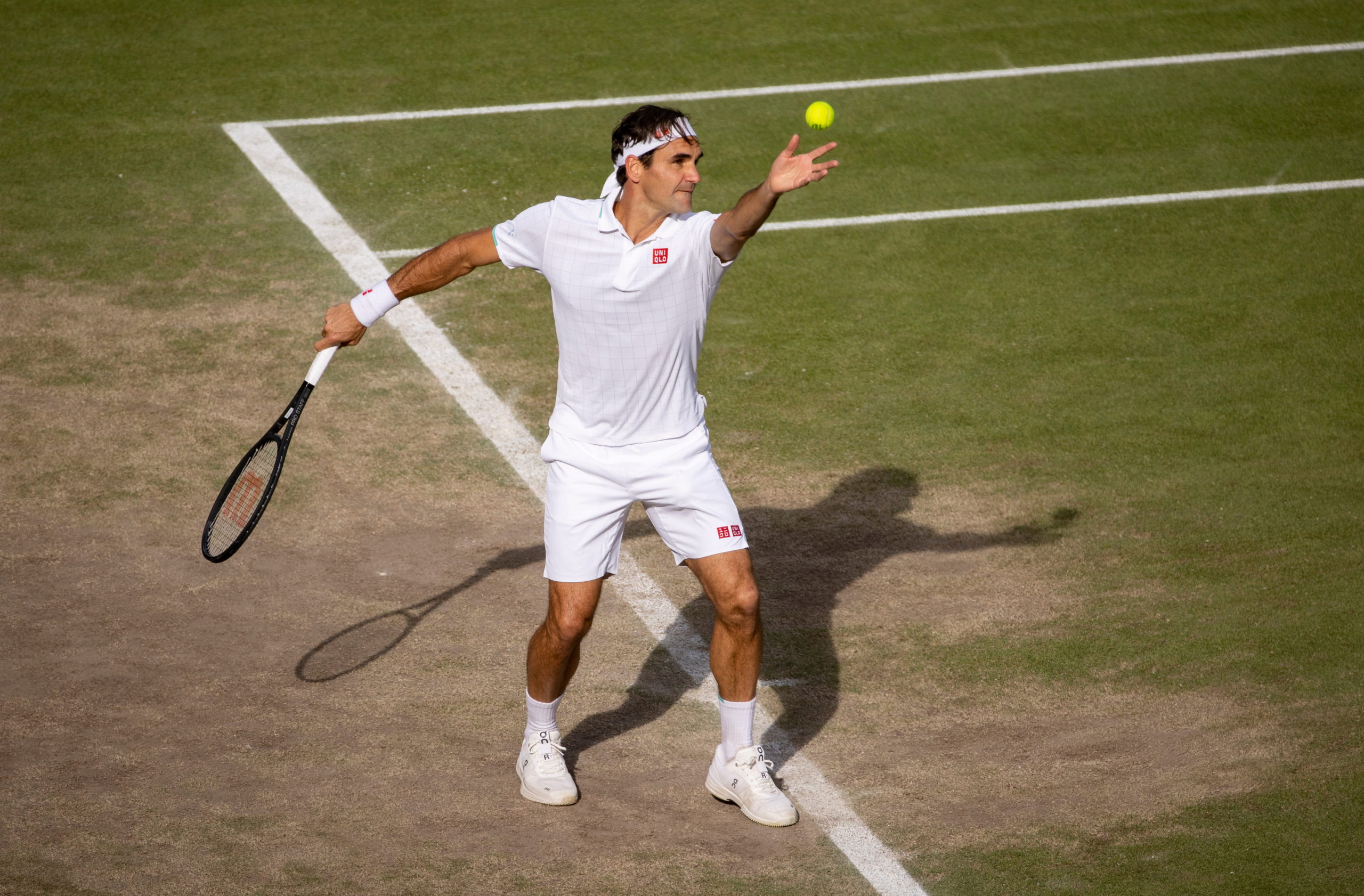 Switzerland's Roger Federer in action during his quarter final match against Poland's Hubert Hurkacz.