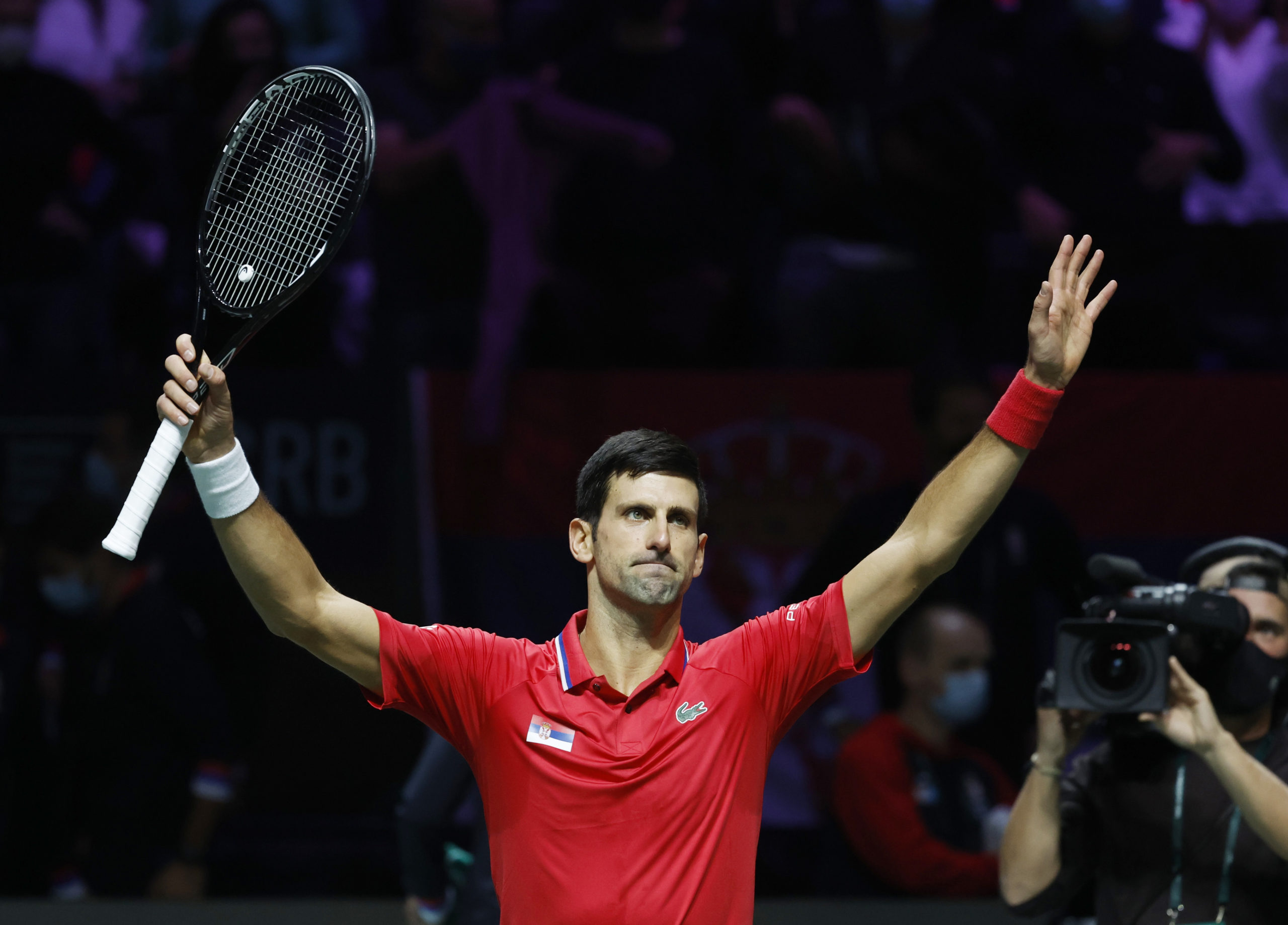 Serbia's Novak Djokovic celebrates after his singles match against Kazakhstan's Alexander Bublik REUTERS/Susana Vera