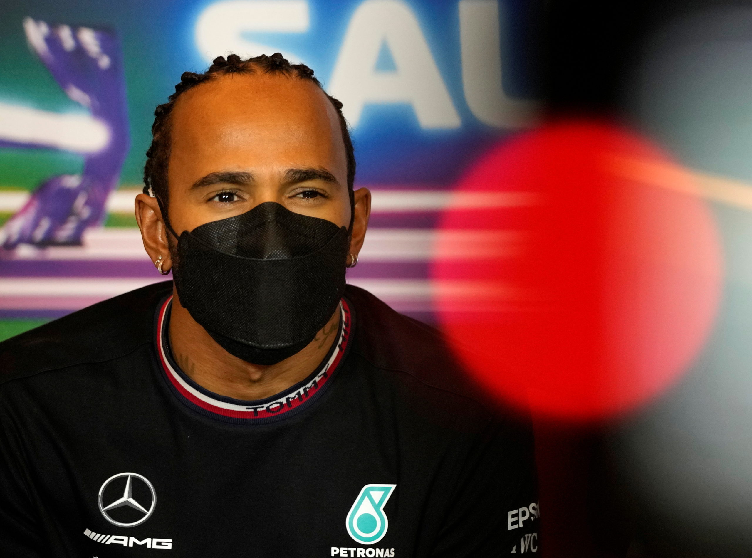 Mercedes' Lewis Hamilton during the press conference Hassan 