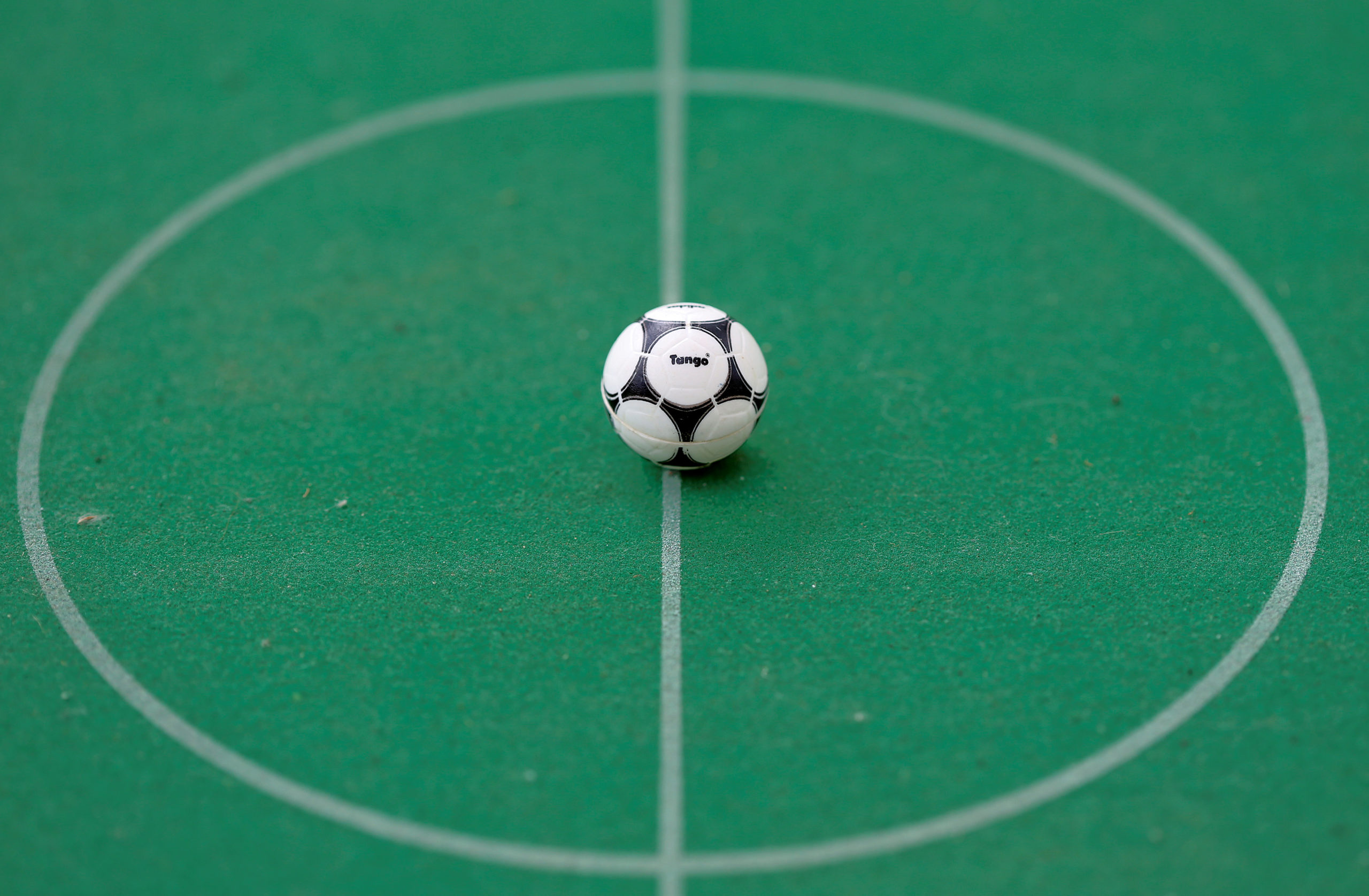 FILE PHOTO: Close-up of a subbuteo soccer ball is seen in Rome, Italy, May 13 2018. 