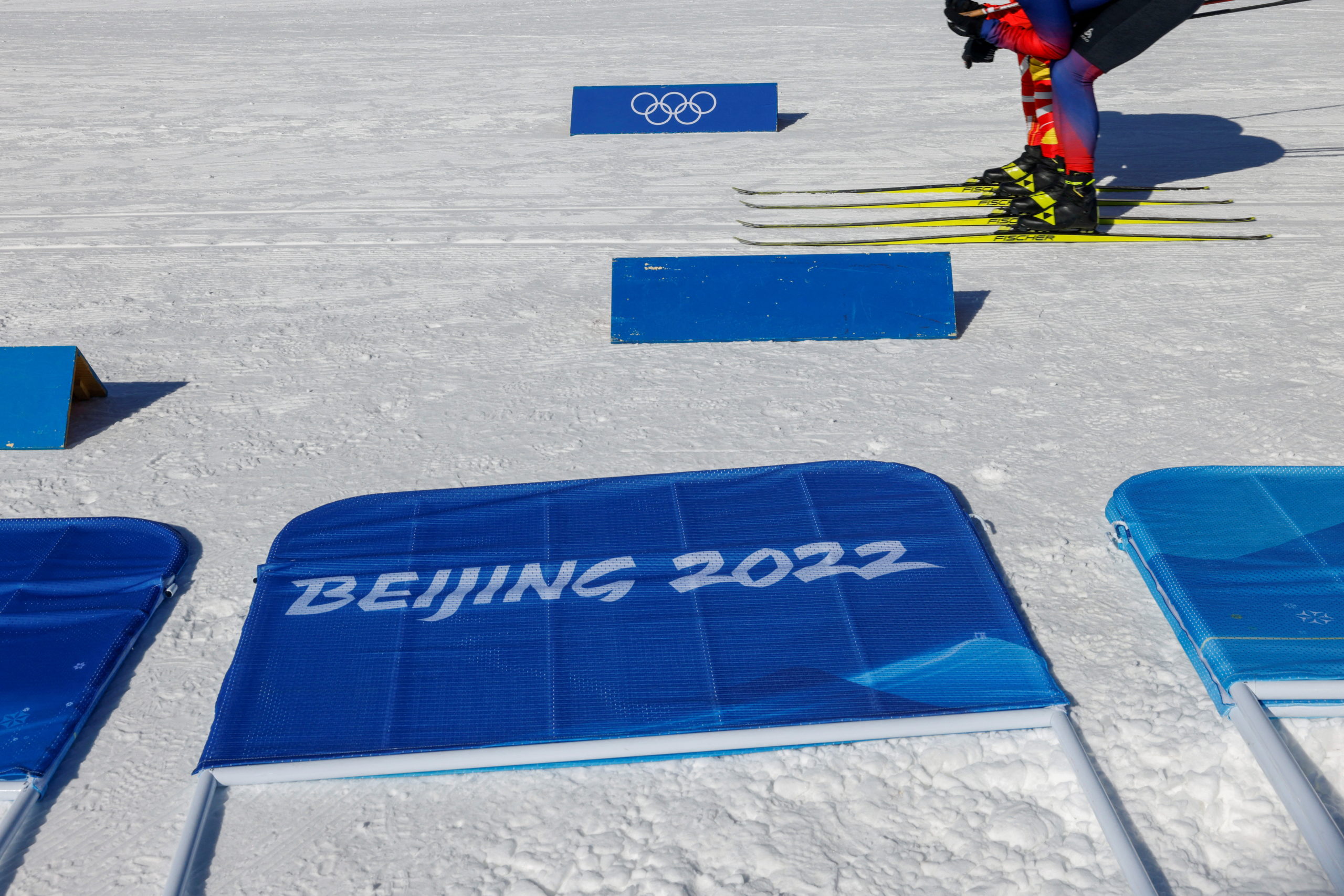 Athletes attend a non-completion training at the National Biathlon Centre, ahead of the Beijing 2022 Winter Olympics in Zhangjiakou, China January 27, 2022. 