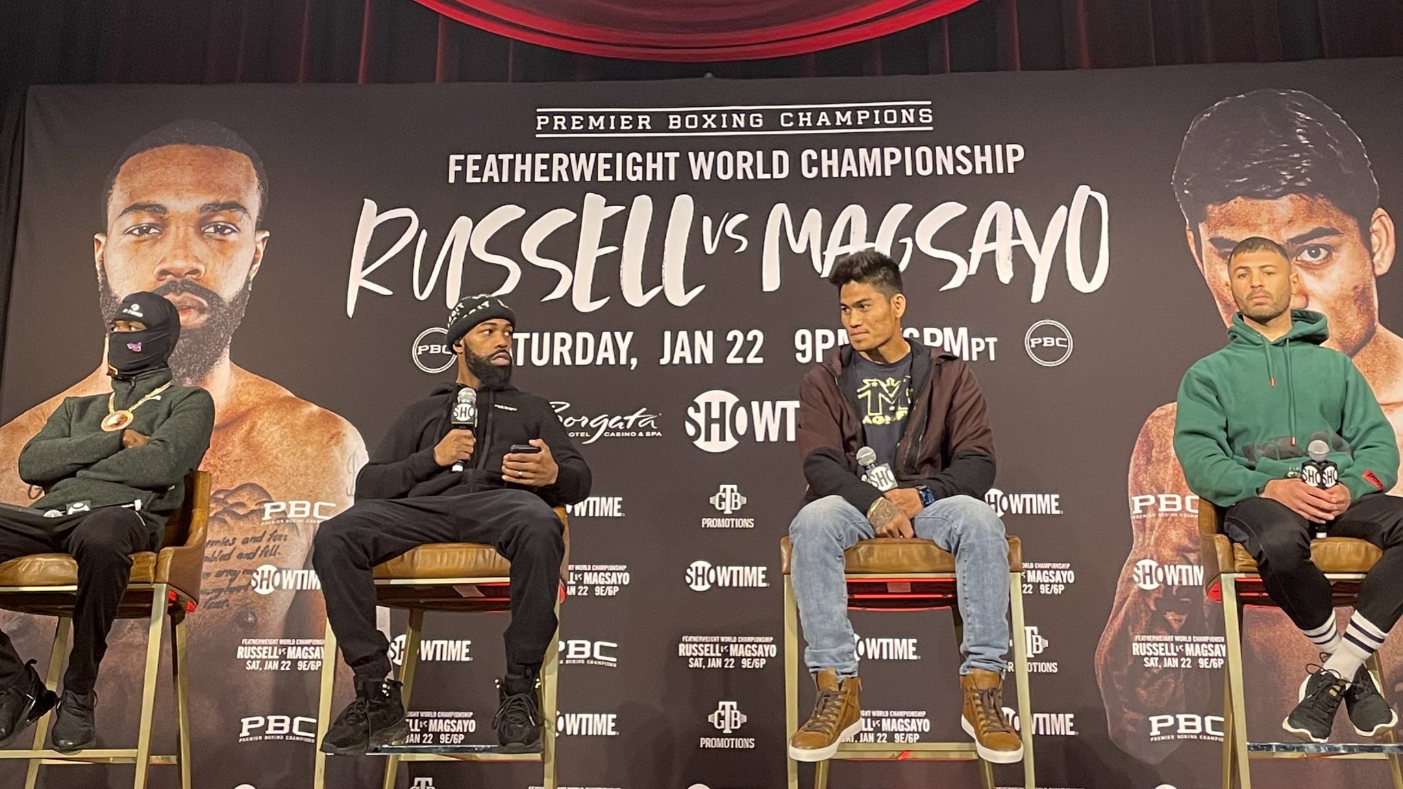 Gary Russell Jr and Mark Magsayo during the pre-fight press conference  ahead of their featherweight bout. SHOWTIME PHOTO
