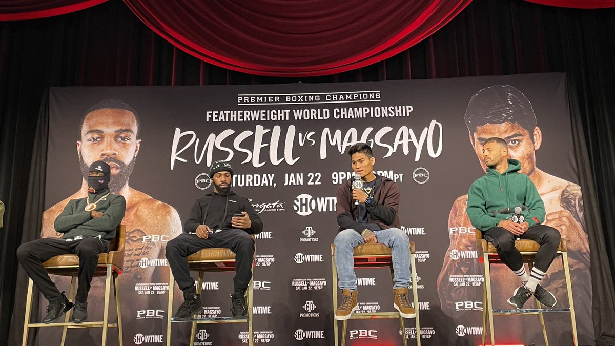Gary Russell Jr and Mark Magsayo during the pre-fight press conference  ahead of their featherweight bout. 