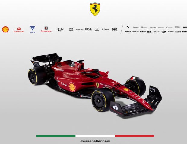 This handout picture released by Ferrari press office on February 17, 2022 and taken at Ferrari headquarters in Maranello shows the new Ferrari F1-75 following its online official presentation. (Photo by FERRARI PRESS OFFICE / AFP) / RESTRICTED TO EDITORIAL USE - MANDATORY CREDIT "AFP PHOTO /FERRARI"  - NO MARKETING NO ADVERTISING CAMPAIGNS - DISTRIBUTED AS A SERVICE TO CLIENTS