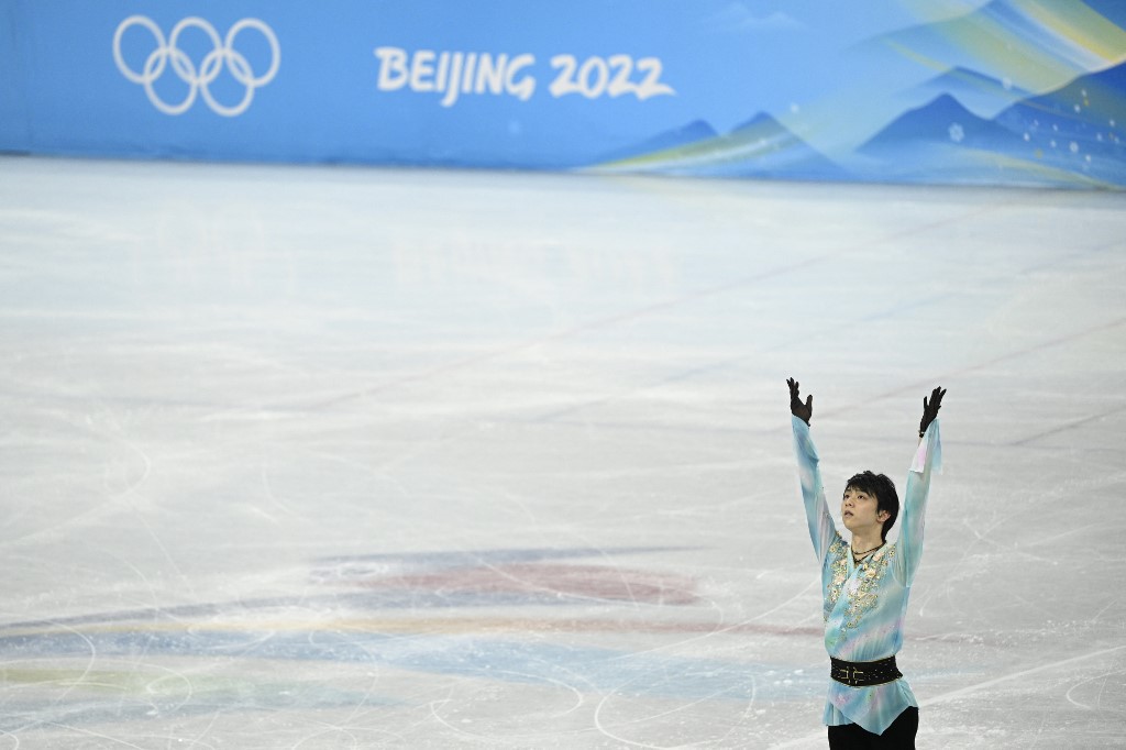 petes in the men's single skating free skating of the figure skating event during the Beijing 2022 Winter Olympic Games at the Capital Indoor Stadium in Beijing on February 10, 2022. 