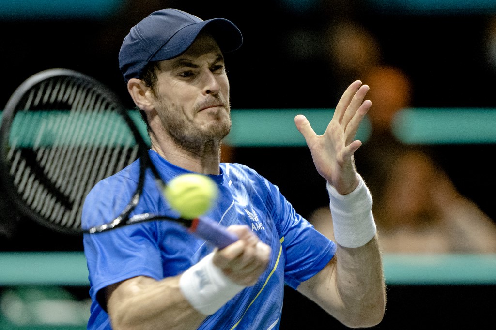 British Andy Murray returns the ball to Canadian Felix Auger-Aliassime (unseen) during their men single tennis match on day four of the 49th edition of the ABN AMRO World Tennis Tournament in Ahoy, Rotterdam, on February 10, 2022. 