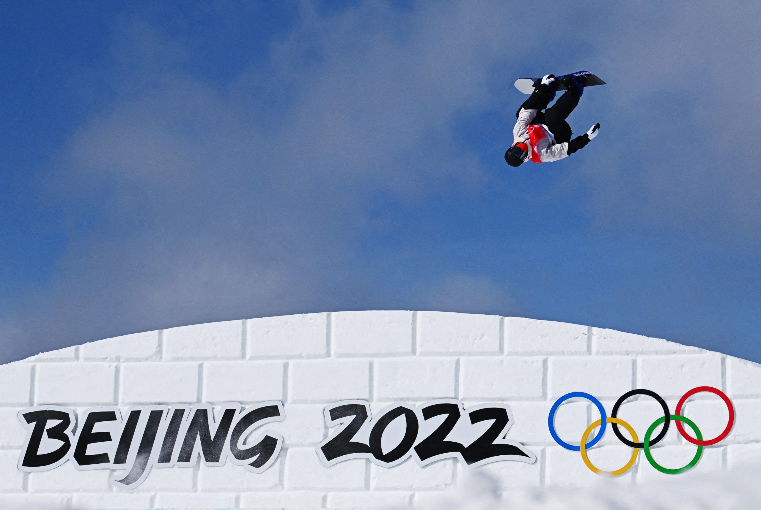 2022 Beijing Olympics - Snowboard - Men's and Women's Slopestyle Training - Genting Snow Park, Zhangjiakou, China - February 3, 2022. An athlete in action during training 
