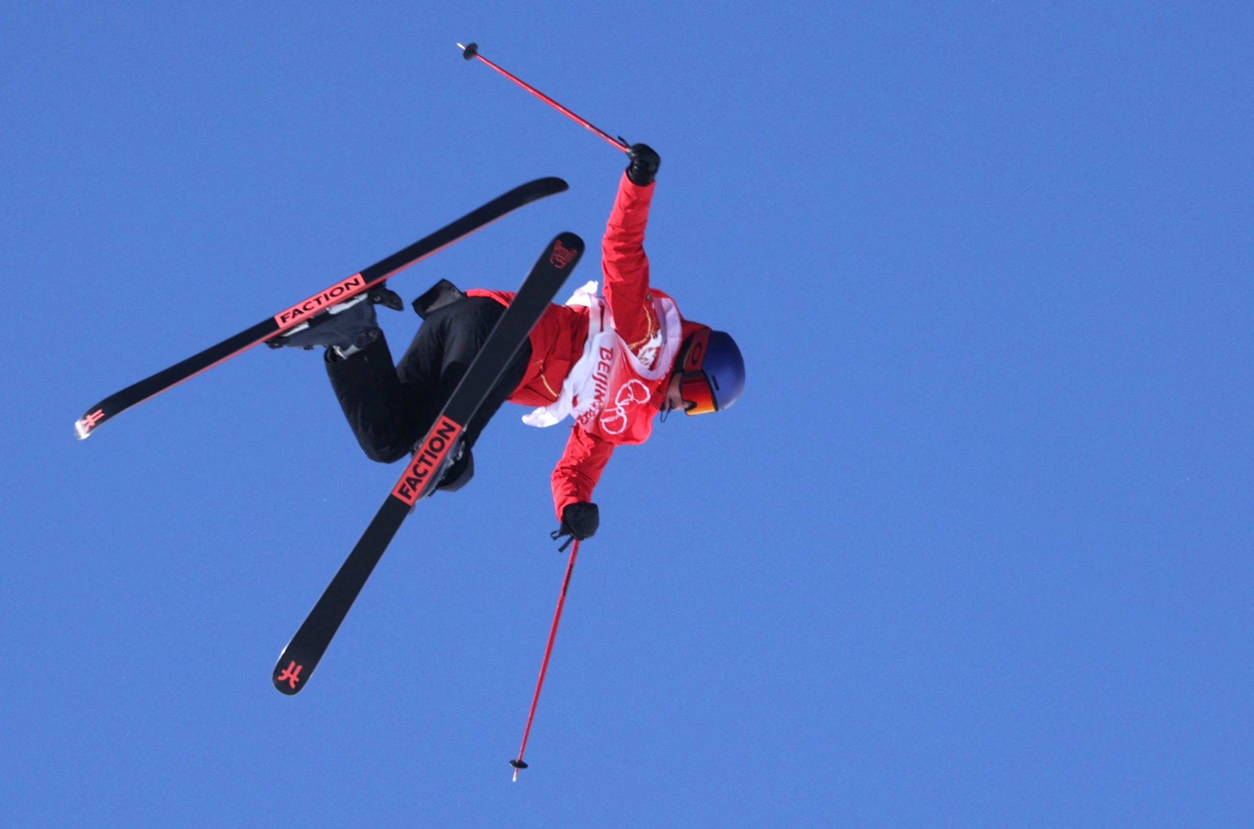 2022 Beijing Olympics - Freestyle Skiing - Women's Freeski Slopestyle - Qualification - Run 1 - Genting Snow Park, Zhangjiakou, China - February 14, 2022. Gu Ailing Eileen of China in action. 