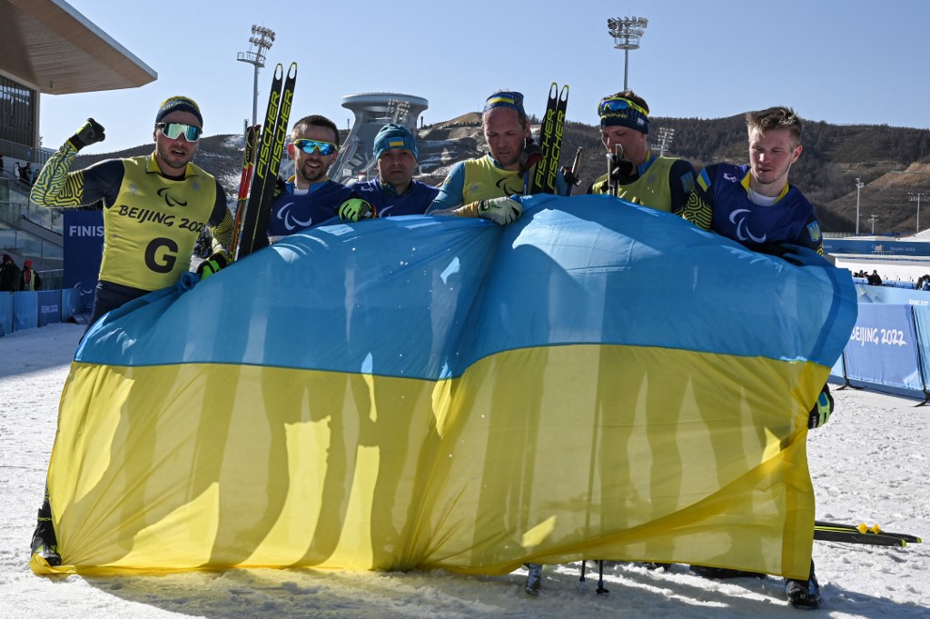 Ukraine's biathlon team during the Beijing 2022 Winter Paralympic Games.