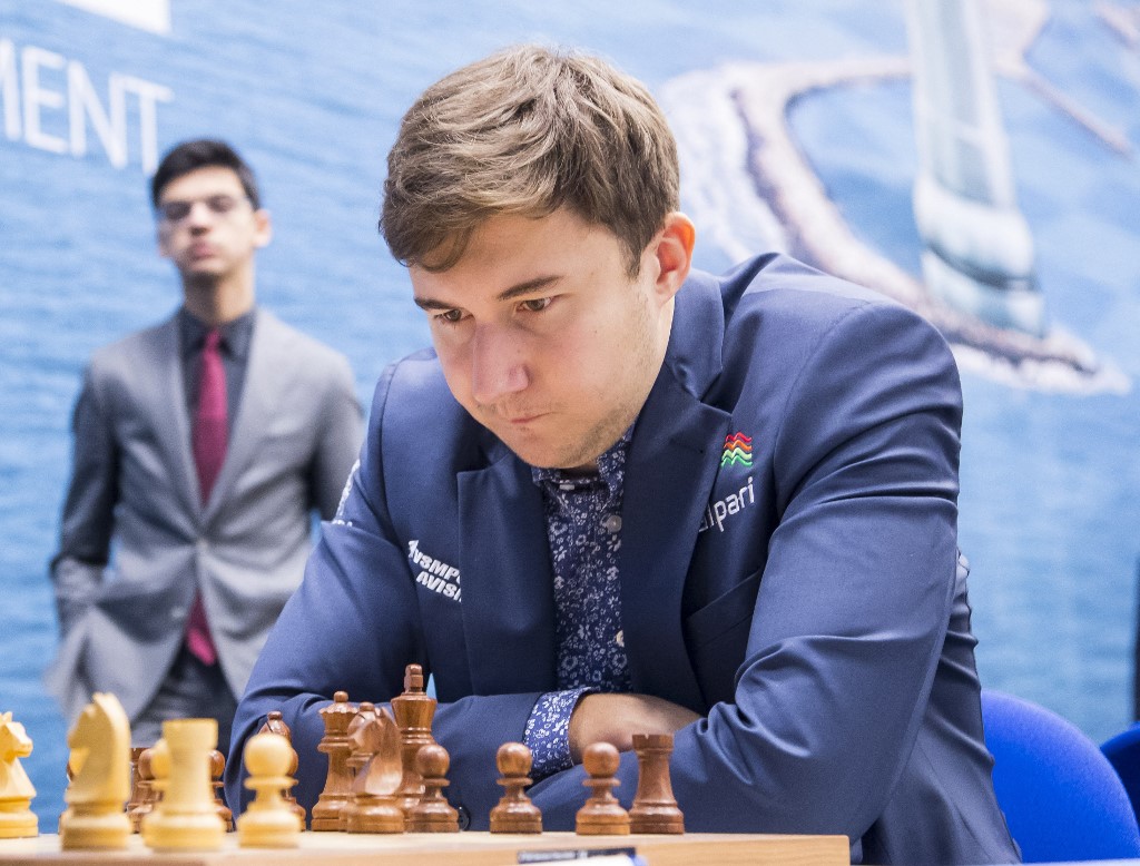 Russian chess player Sergey Karjakin plays chess during the 79th edition of the Tata Steel Chess Tournament at the Moriaan sport hall in Wijk aan Zee, on January 15, 2017. - The tournament will take place from 13 to 29 January. 