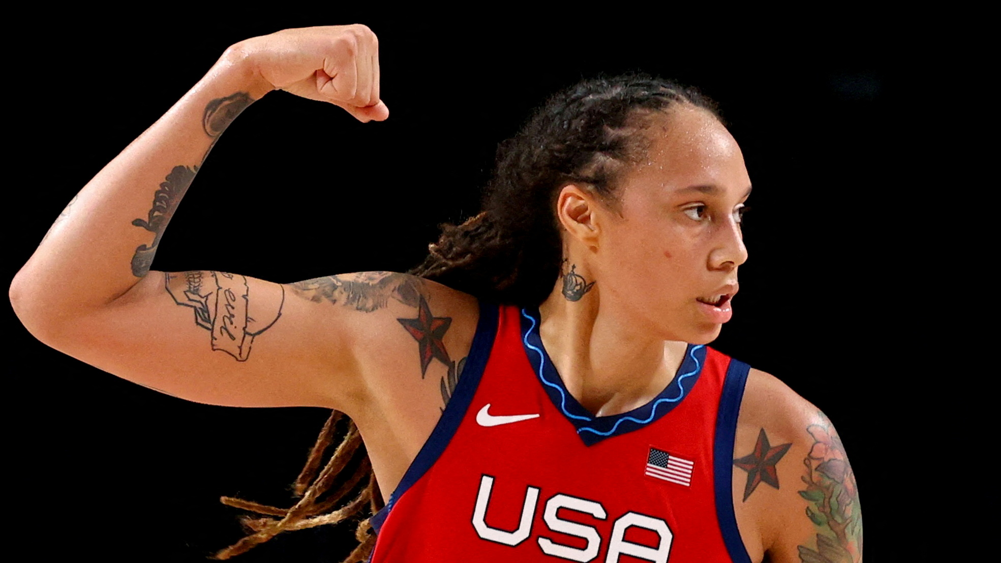 FILE PHOTO: Brittney Griner of the United States gestures during a game against Australia at Saitama Super Arena in their Tokyo 2020 Olympic women's basketball quarterfinal game in Saitama, Japan August 4, 2021.