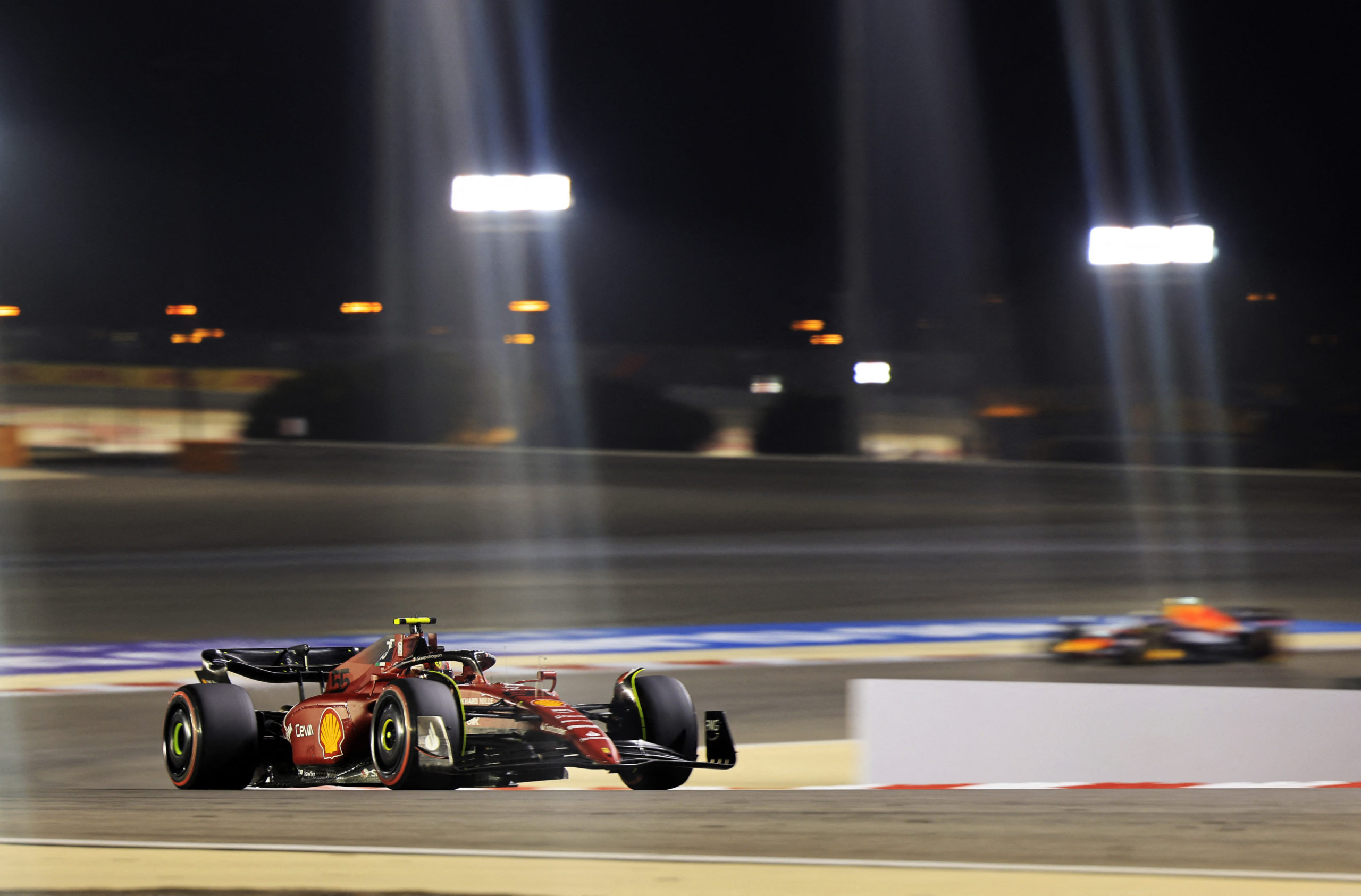Formula One F1 - Bahrain Grand Prix - Bahrain International Circuit, Sakhir, Bahrain - March 20, 2022 Ferrari's Carlos Sainz Jr. in action during the race 