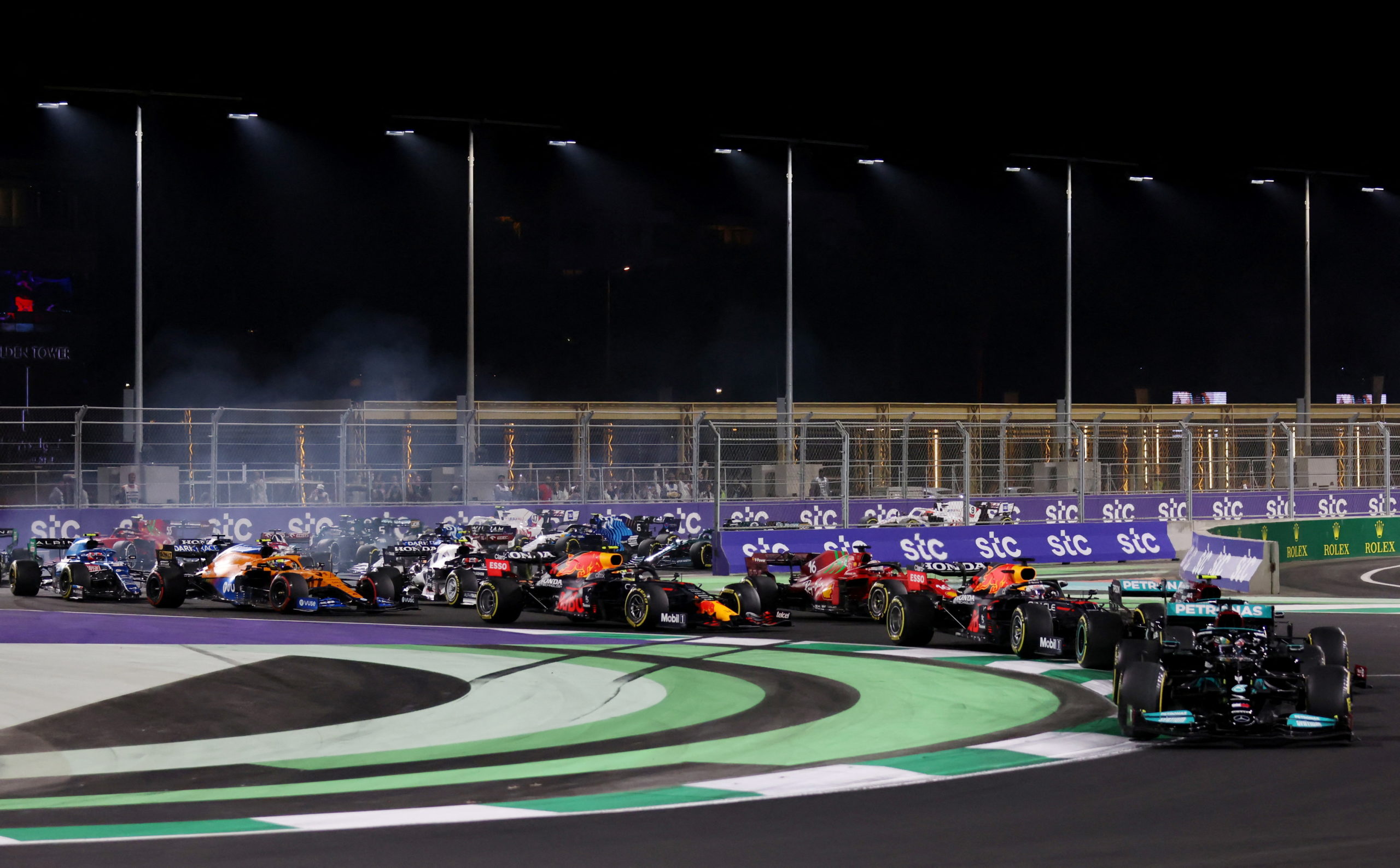 FILE PHOTO: Formula One F1- Saudi Arabian Grand Prix - Jeddah Corniche Circuit, Jeddah, Saudi Arabia - December 5, 2021 General view at the start of the race 