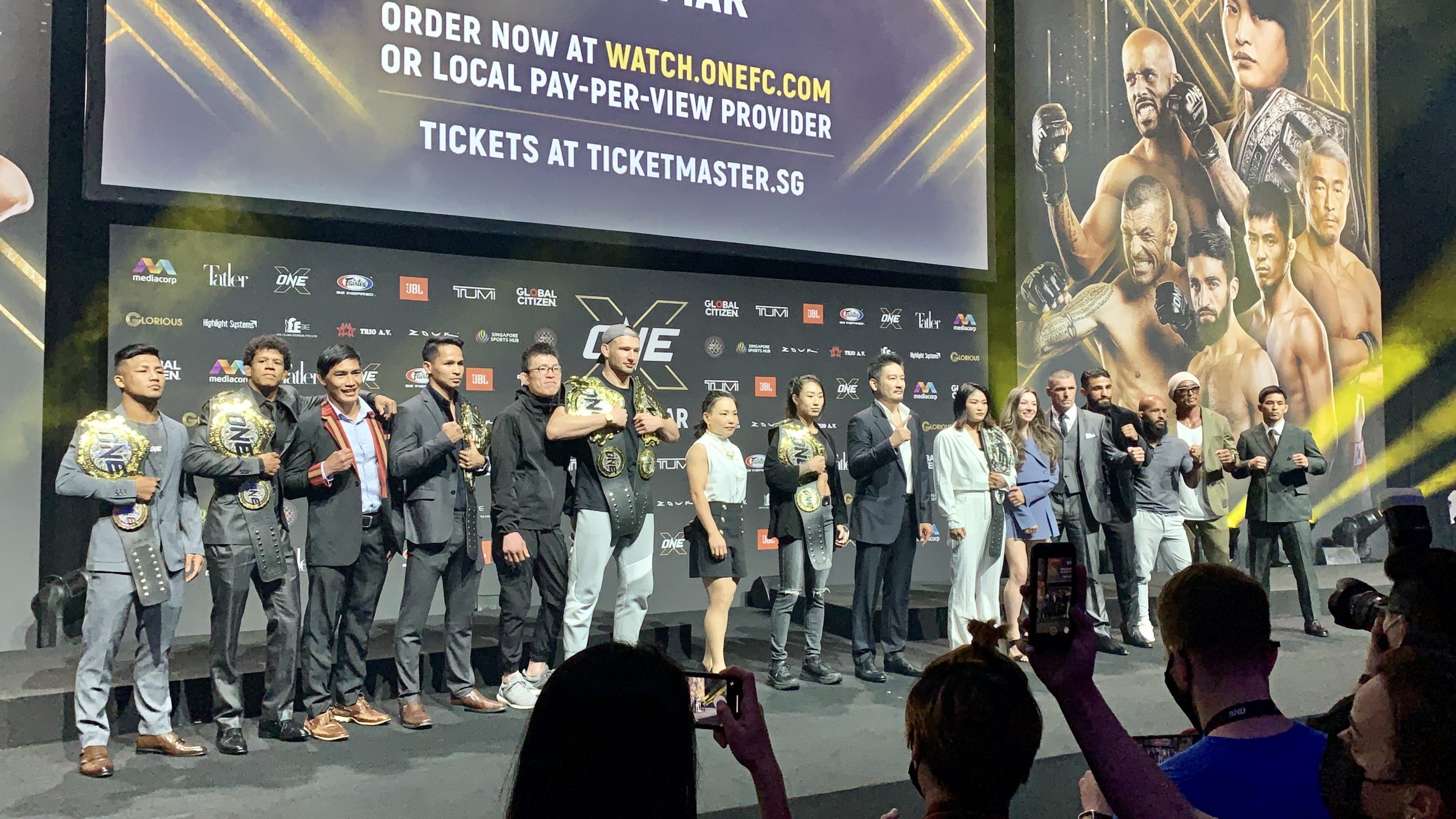 Fighters along with ONE Championship founder Chatri Sityodtong during the ONE X press conference on Wednesday.