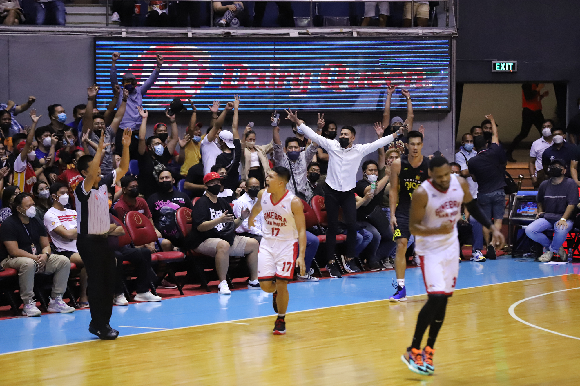 John Pinto reacts after nailing a three-point shot in Ginebra's win over TNT. 